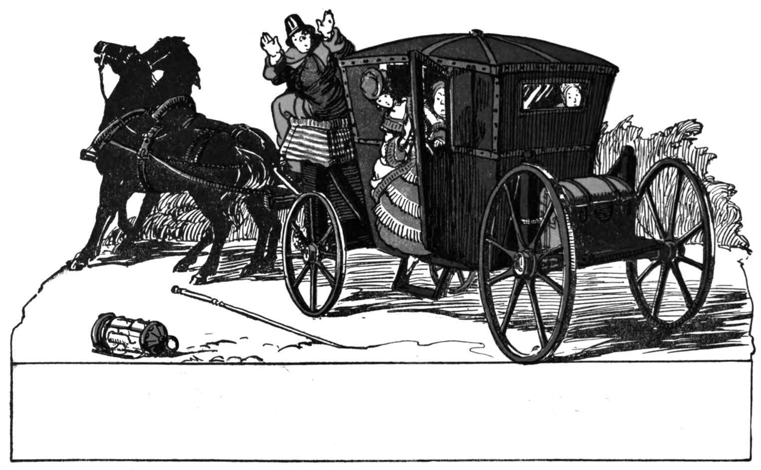 A horse-drawn coach is robbed.