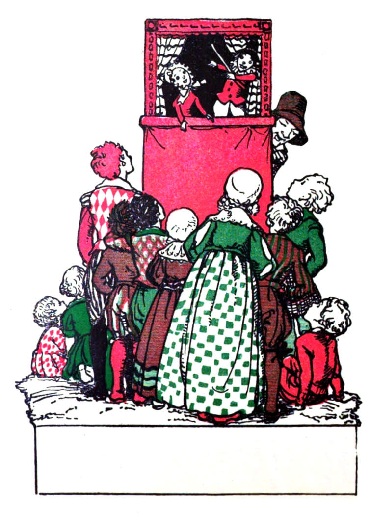 A man presents a puppet show for children.