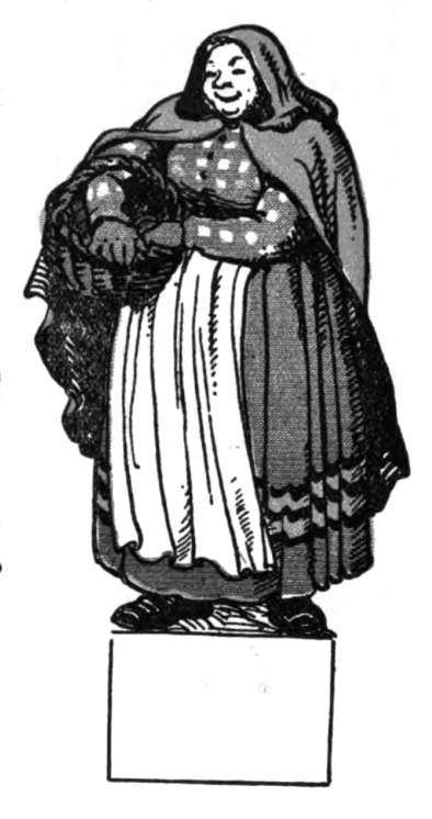 A woman holds a basket.