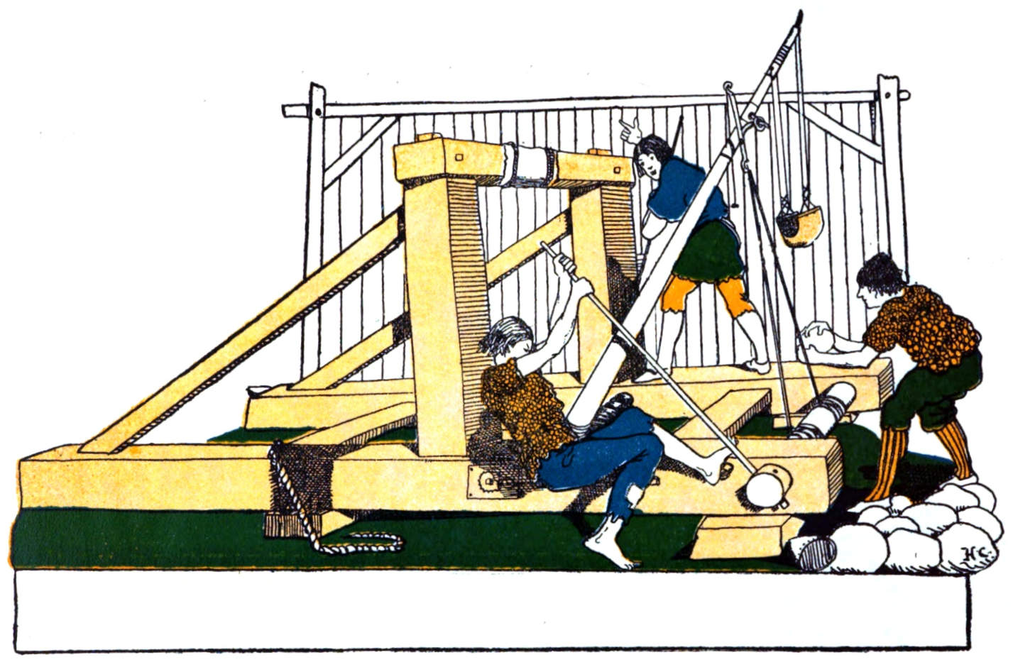 Catapult for hurling stones.