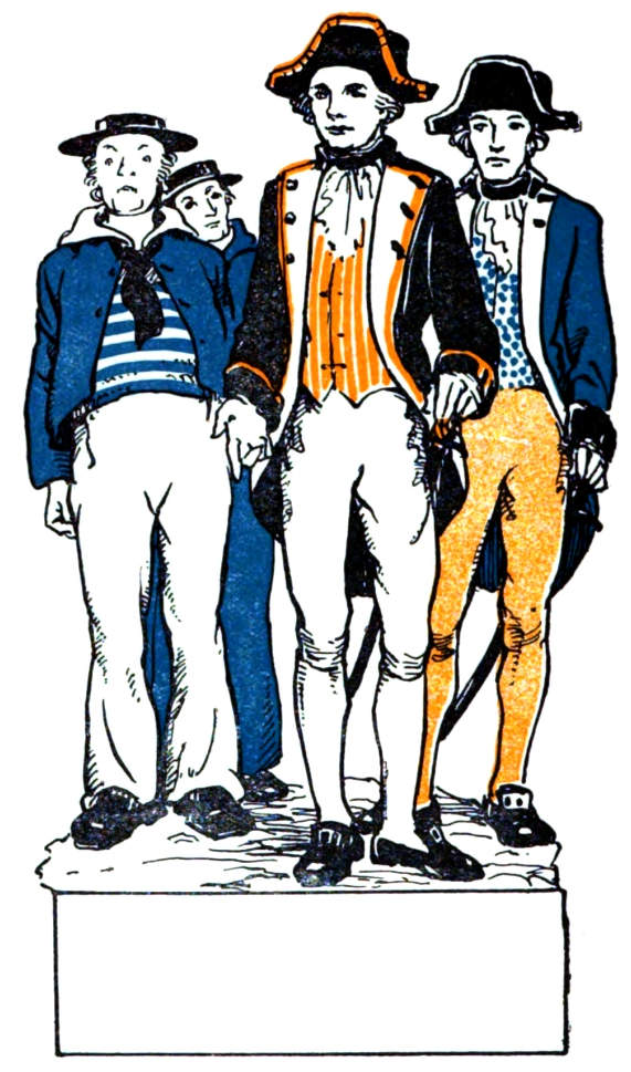 Captain Cook, a ship’s officer and two sailors.