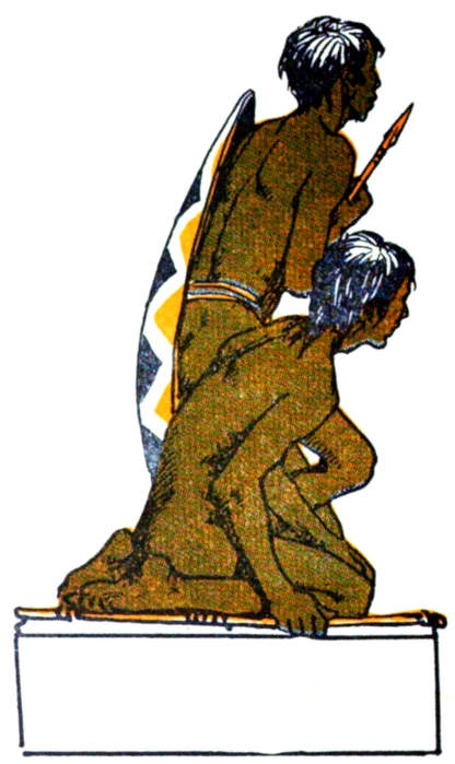 Two crouching Aboriginal men.