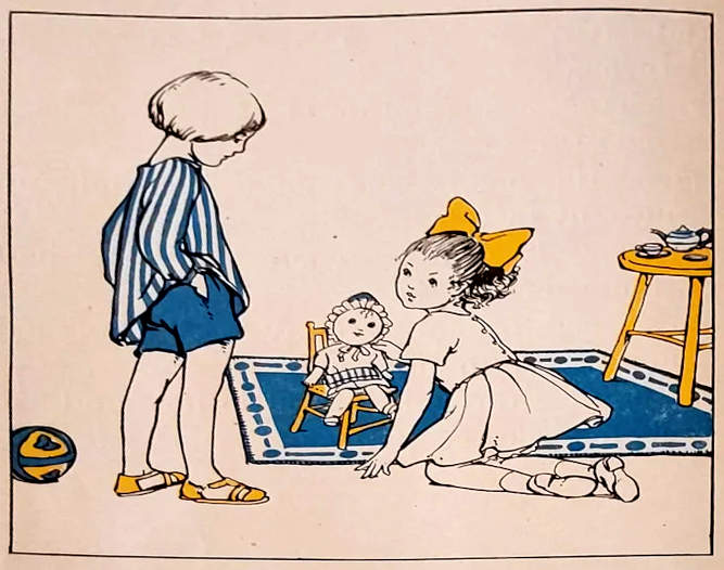 Children play with a doll.