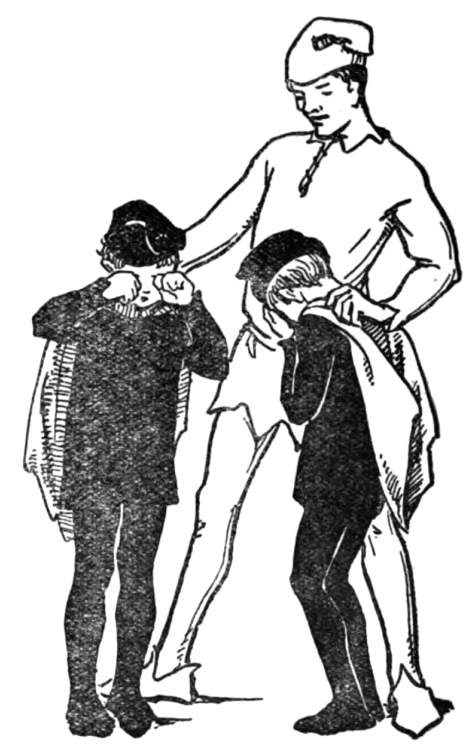 A man and two crying children.