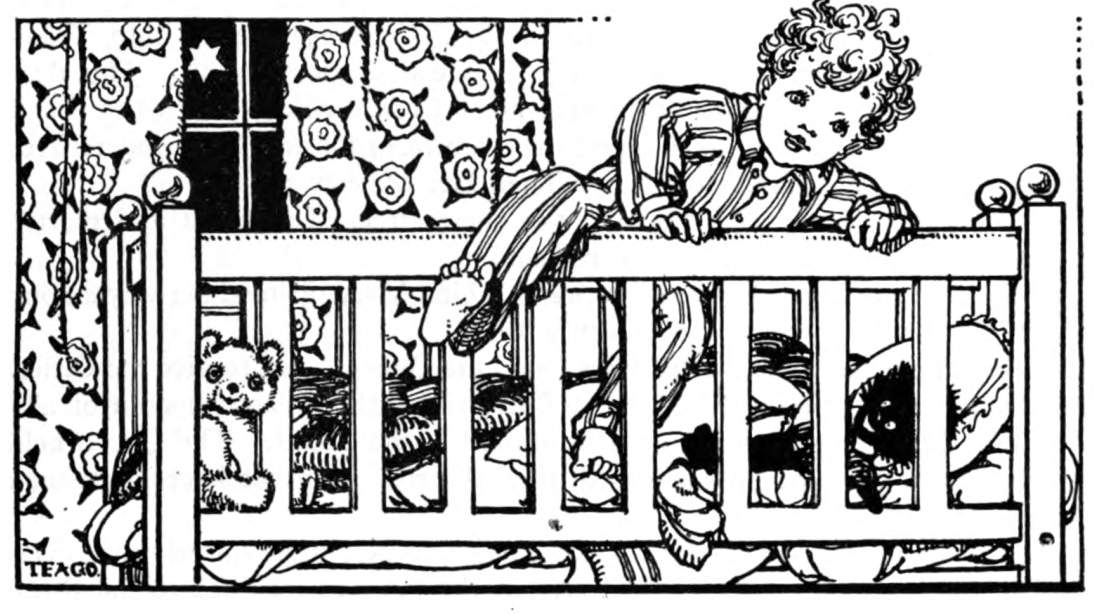 Child climbs out of a crib.