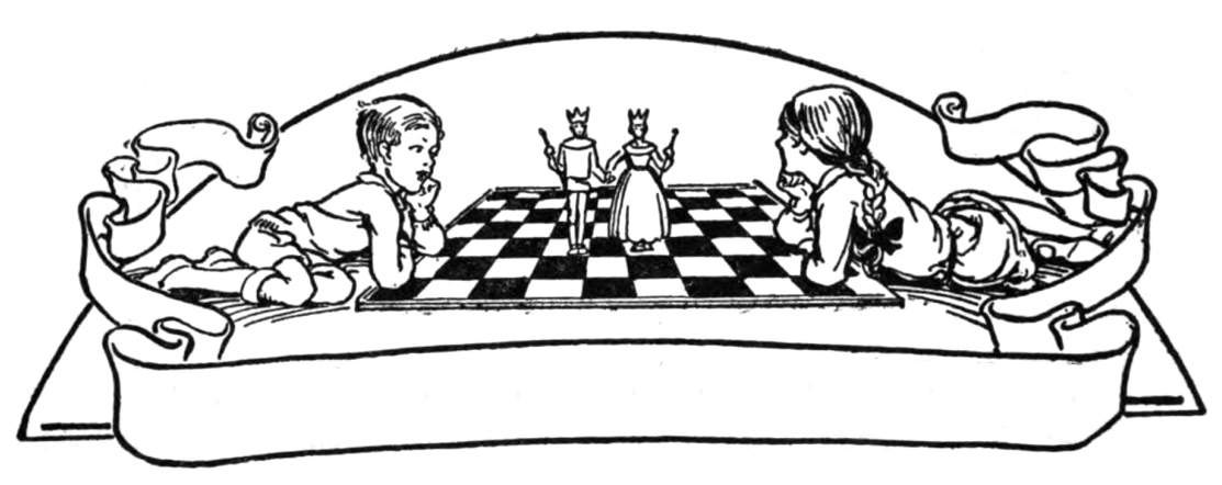 Two children face each other across a chessboard.