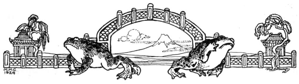 Frogs beside a gate.