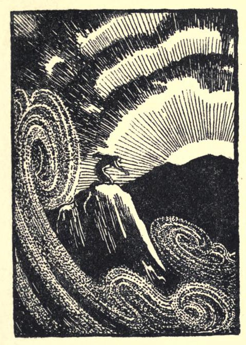 A man on an outcropping bows toward the sunrise.