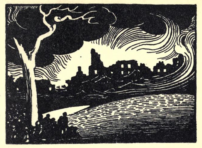 Buildings, wind, trees, and a lake are seen.