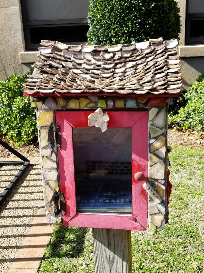 Little Free Library, seen from the sidewalk.