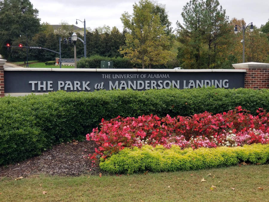 Sign,  'The University of Alabama, The Park at Manderson Landing'.